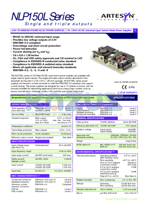 NLP150L-96T658 datasheet - LOW TO MEDIUM POWER AC/DC POWER SUPPLIES