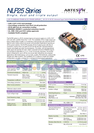 NLP25-7608J datasheet - 20-25 W AC/DC Universal Input Switch Mode Power Supplies