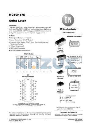 MC10H175M datasheet - Quint Latch