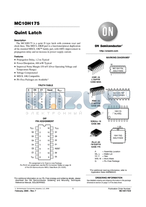MC10H175 datasheet - Quint Latch