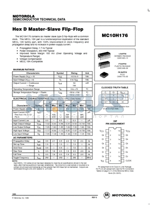 MC10H176 datasheet - Hex D Master-Slave Flip-Flop