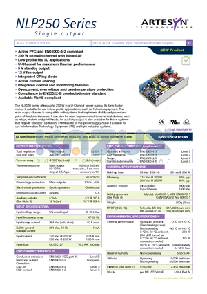 NLP250 datasheet - 250 W AC/DC Universal Input Switch Mode Power Supplies