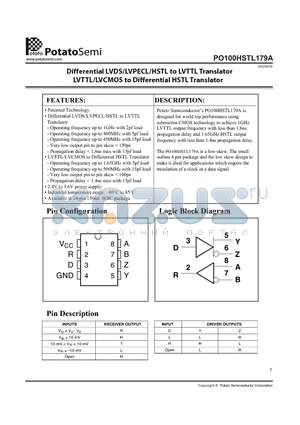 PO100HSTL179ASR datasheet - Differential LVDS/LVPECL/HSTL to LVTTL Translator LVTTL/LVCMOS to Differential HSTL Translator