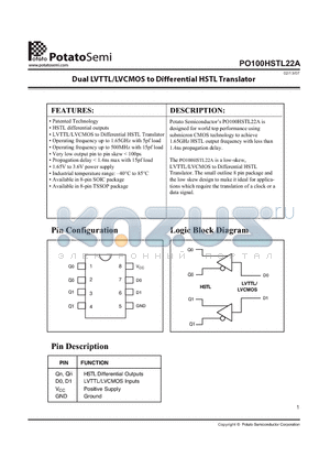 PO100HSTL22ASR datasheet - Dual LVTTL/LVCMOS to Differential HSTL Translator