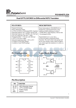 PO100HSTL22ASU datasheet - Dual LVTTL/LVCMOS to Differential HSTL Translator