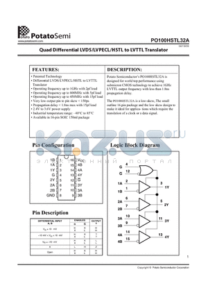 PO100HSTL32A datasheet - Quad Differential LVDS/LVPECL/HSTL to LVTTL Translator