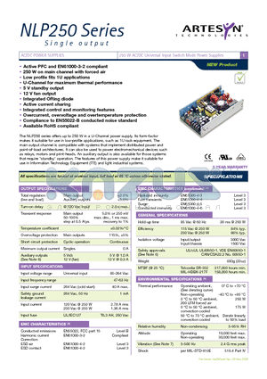 NLP250R-96S12J datasheet - 250 W AC/DC Universal Input Switch Mode Power Supplies