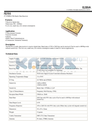 R2705 datasheet - 27.195MHz FSK Radio Data Receiver