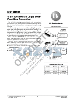 MC10H181L datasheet - 4−Bit Arithmetic Logic Unit/ Function Generator