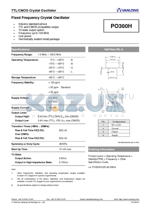 PO300F datasheet - Fixed Frequency Crystal Oscillator