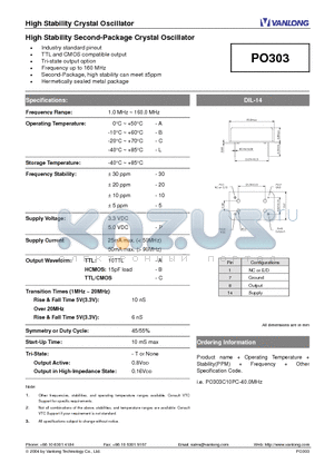 PO303 datasheet - High Stability Second-Package Crystal Oscillator