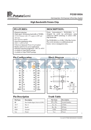 PO3B1000A datasheet - Hot Insertion 10-Channel 2-Port Bus Switch