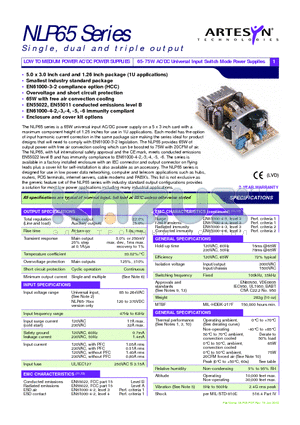 NLP65 datasheet - LOW TO MEDIUM POWER AC/DC POWER SUPPLIES