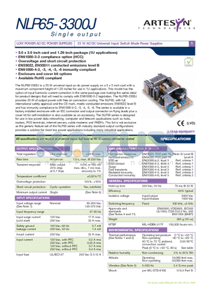 NLP65-3300J datasheet - 33 W AC/DC Universal Input Switch Mode Power Supplies