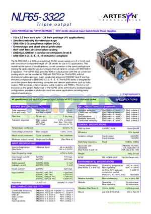 NLP65-3322 datasheet - 60W AC/DC Universal Input Switch Mode Power Supplies