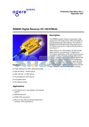 R2860G datasheet - R2860G Digital Receiver OC-192/STM-64