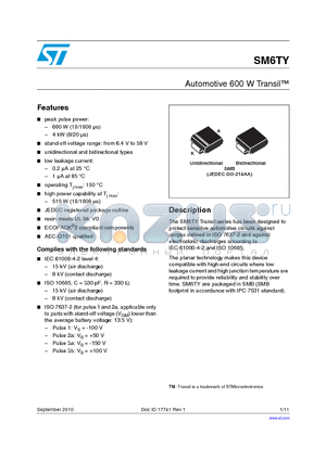 SM6T22AY/CAY datasheet - Automotive 600 W Transil