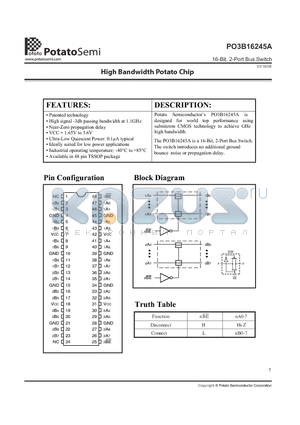 PO3B16245A datasheet - 16-Bit, 2-Port Bus Switch