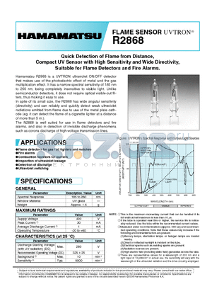 R2868_TPT1008E02 datasheet - Quick Detection of Flame from Distance,