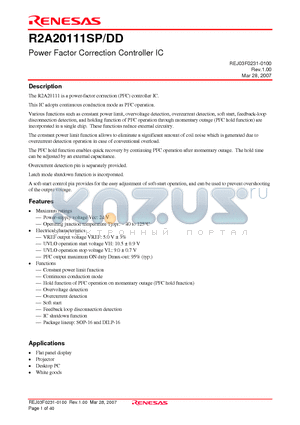 R2A20111DDU0 datasheet - Power Factor Correction Controller IC