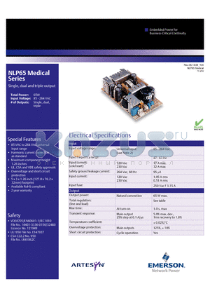 NLP65-9912J datasheet - 65 W universal input ac-dc power supply