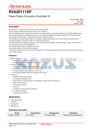 R2A20111SPW0 datasheet - Power Factor Correction Controller IC