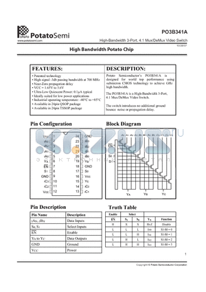 PO3B341A datasheet - High-Bandwidth 3-Port, 4:1 Mux/DeMux Video Switch