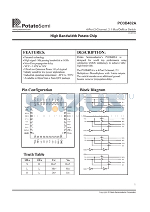 PO3B402A datasheet - 4-Port 2-Channel, 2:1 Mux/DeMux Switch