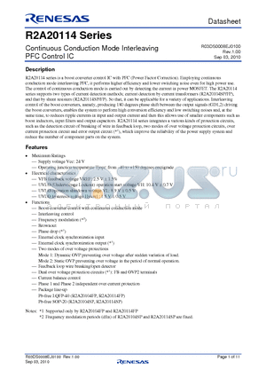 R2A20114 datasheet - Continuous Conduction Mode Interleaving PFC Control IC