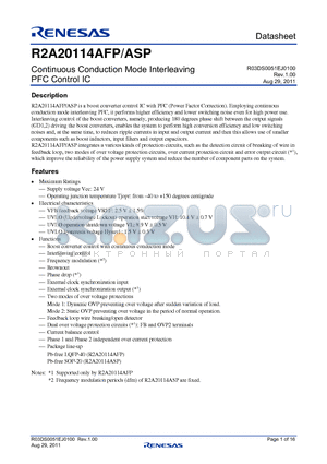 R2A20114AFP datasheet - Continuous Conduction Mode Interleaving PFC Control IC