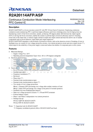 R2A20114AFPW5 datasheet - Continuous Conduction Mode Interleaving PFC Control IC