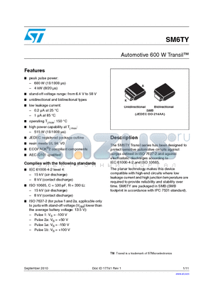 SM6T42CAY datasheet - Automotive 600 W Transil