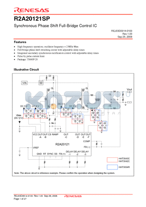 R2A20121SP datasheet - Synchronous Phase Shift Full-Bridge Control IC