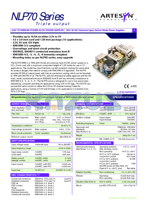 NLP70 datasheet - LOW TO MEDIUM POWER AC/DC POWER SUPPLIES