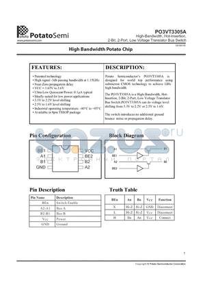 PO3VT3305ATR datasheet - High-Bandwidth, Hot-Insertion, 2-Bit, 2-Port, Low Voltage Translator Bus Switch