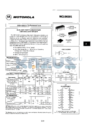 MC10H301 datasheet - Dual 4-Bit Parity Checker Plus 2-Bit Exclusive or Gate