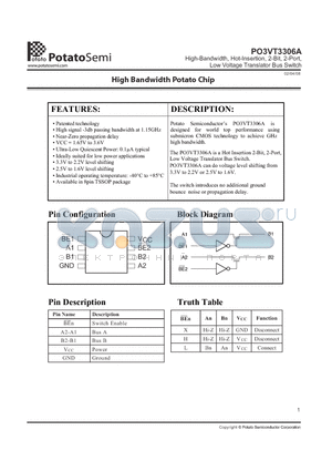 PO3VT3306ATR datasheet - High-Bandwidth, Hot-Insertion, 2-Bit, 2-Port, Low Voltage Translator Bus Switch