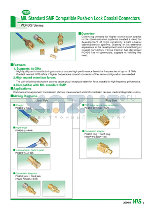 PO40G-J-119 datasheet - MIL Standard SMP Compatible Push-on Lock Coaxial Connectors