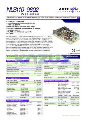 NLS110-9602 datasheet - LOW TO MEDIUM POWER AC/DC POWER SUPPLIES