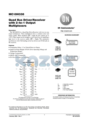 MC10H330FN datasheet - Quad Bus Driver/Receiver with 2−to−1 Output Multiplexers