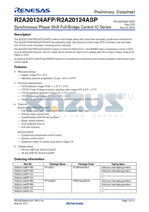 R2A20124ASP-U5 datasheet - Synchronous Phase Shift Full-Bridge Control IC Series