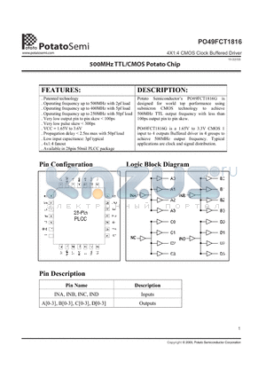 PO49FCT1816P datasheet - 4X1:4 CMOS Clock Buffered Driver