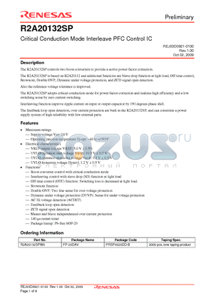 R2A20132SP datasheet - Critical Conduction Mode Interleave PFC Control IC