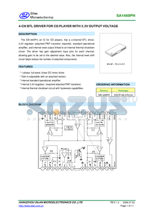 SA1469PH datasheet - 4-CH BTL DRIVER FOR CD PLAYER WITH 3.3V OUTPUT VOLTAGE