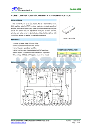 SA1469TN datasheet - 4-CH BTL DRIVER FOR CD PLAYER WITH 3.3V OUTPUT VOLTAGE