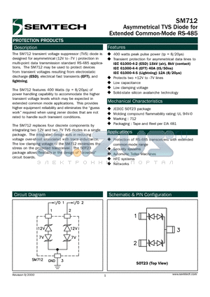 SM712 datasheet - Asymmetrical TVS Diode for Extended Common-Mode RS-485