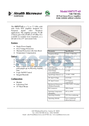 SM7177-43 datasheet - 7100-7700 MHz 20 Watt Linear Power Amplifier