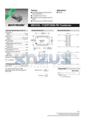 SM74120EL datasheet - T1/CEPT/ISDN-PRI Transformer