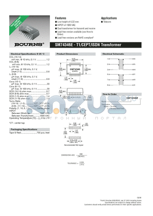 SM74346E datasheet - T1/CEPT/ISDN Transformer