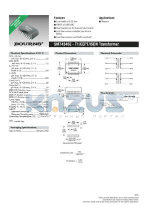 SM74346EL datasheet - T1/CEPT/ISDN Transformer